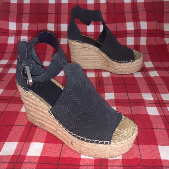 Women’s 6 MARC FISHER Allison Navy Blue Suede Wedge Platform Espadrille Sandals - Picture 6 of 13